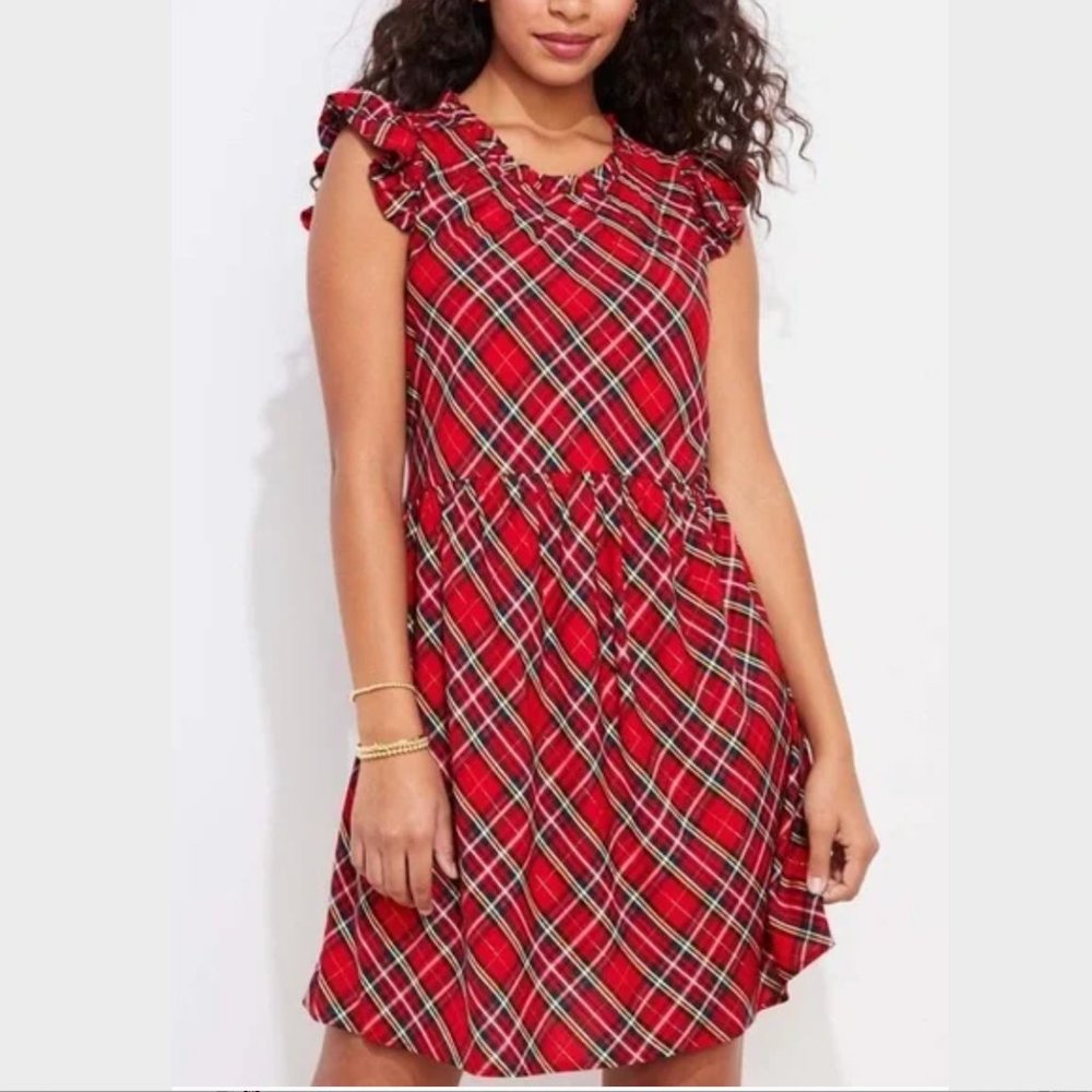 NWT Vineyard Vines Size 6 Red Tartan Plaid Ruffle Tiered Dress